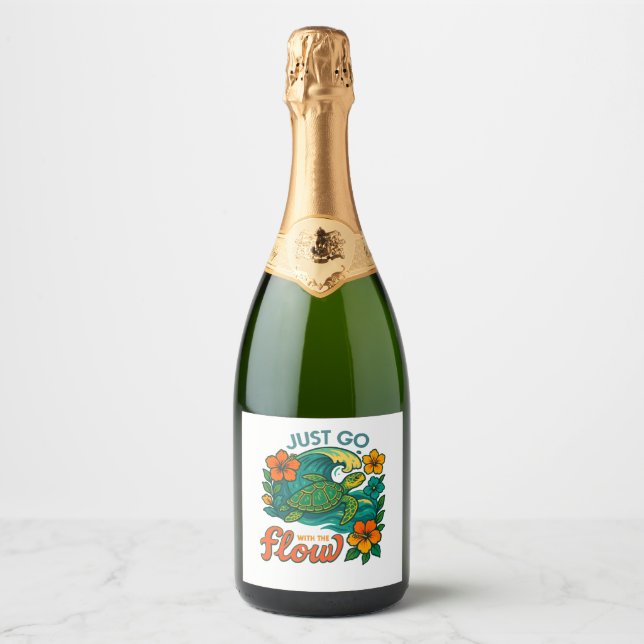 Just Go with the Flow Turtle Sparkling Wine Label (Front)