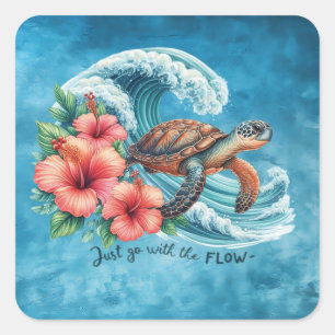 Just Go With The Flow Turtle Square Sticker