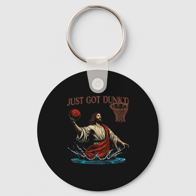 Just Got Dunked Funny Baptism Jesus Christian Bask Keychain (Front)
