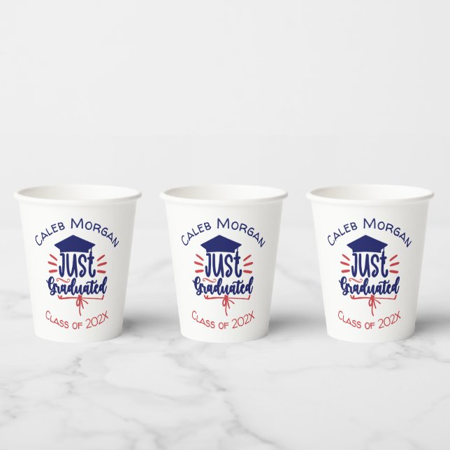 Just Graduated Red & Blue Personalized  Paper Cups (Multi)