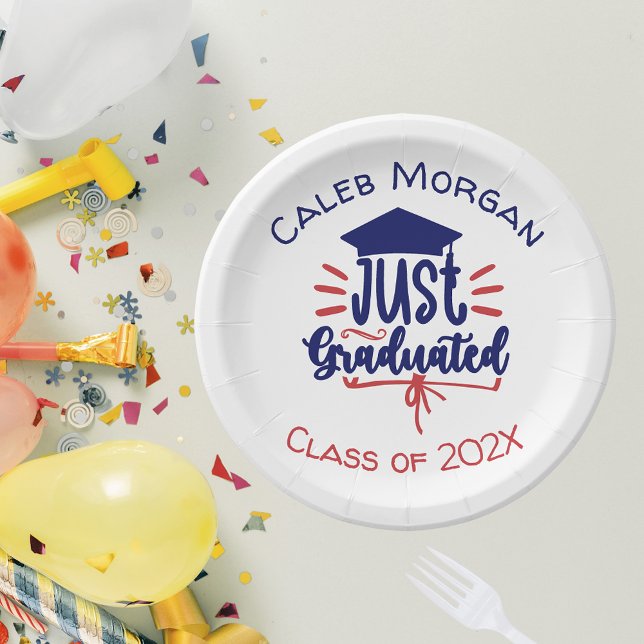 Just Graduated Red & Blue Personalized  Paper Plate (Creator Uploaded)