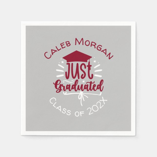 Just Graduated Red & White Personalized  Napkin (Front)