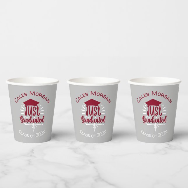 Just Graduated Red & White Personalized  Paper Cups (Multi)