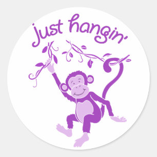 Just hangin monkey purple white sticker