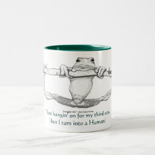 "JUST HANGIN' ON" GREEN FROG Large & small Mugs