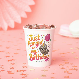 Just Hangin' on My Birthday Sloth Unisex Paper Cups
