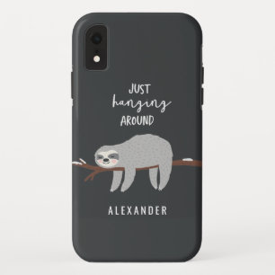 Just hanging around fun bright cartoon sloth iPhone XR case