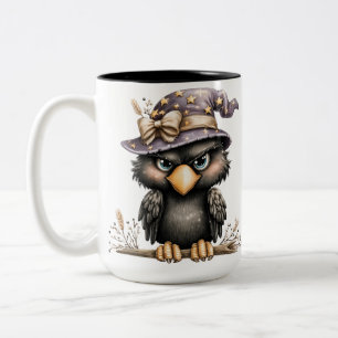 Just hanging around, Mysterious, mischievous Crow. Two-Tone Coffee Mug