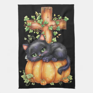 Just hanging around, Resting Kitten In Pumpkin Kitchen Towel