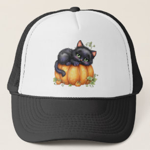 Just hanging around, Resting Kitten In Pumpkin Trucker Hat