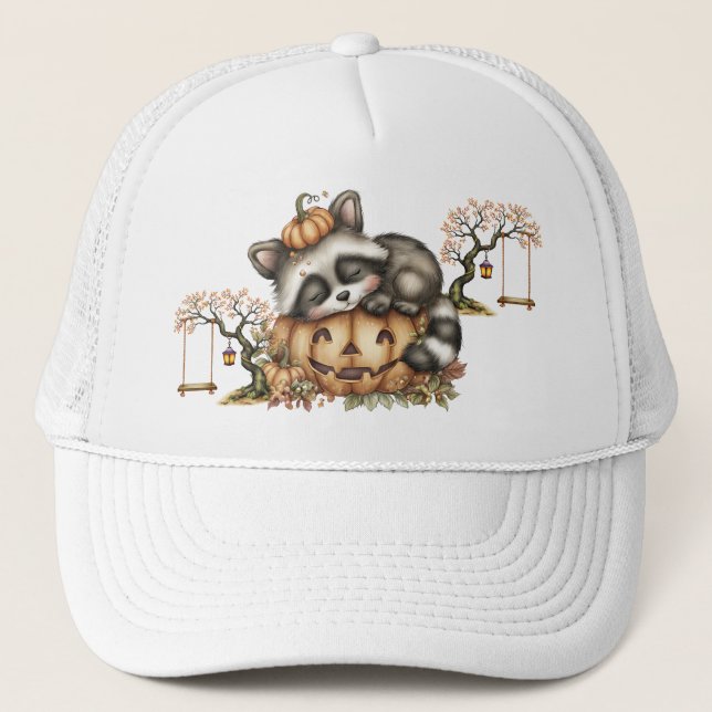 Just hanging around, Sleepy Racoon Trucker Hat (Front)