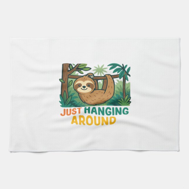 Just Hanging Around (Sleepy Sloth) Essential T-Shi Kitchen Towel (Horizontal)
