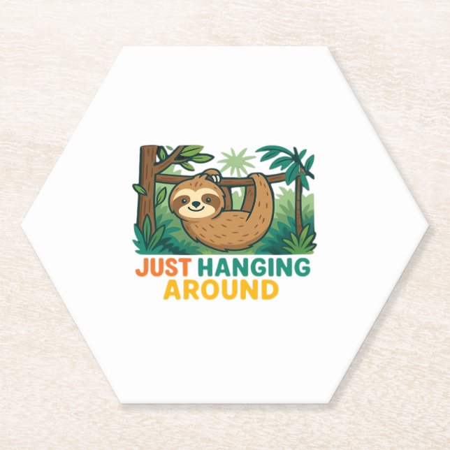 Just Hanging Around (Sleepy Sloth) Essential T-Shi Paper Coaster (Front)