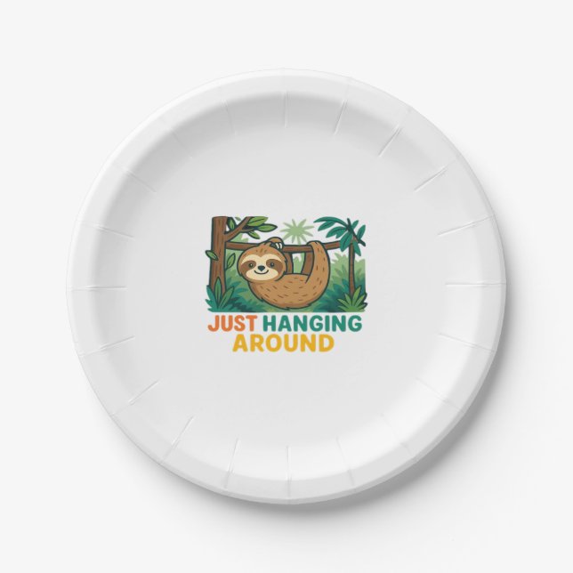 Just Hanging Around (Sleepy Sloth) Essential T-Shi Paper Plate (Front)