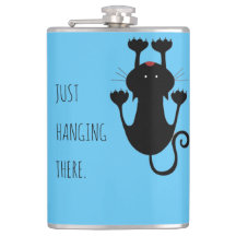 Just hanging there black cat cartoon funny text