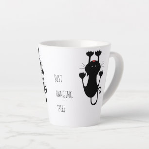 Just hanging there black cat cartoon funny text latte mug