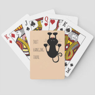 Just hanging there black cat cartoon funny text playing cards