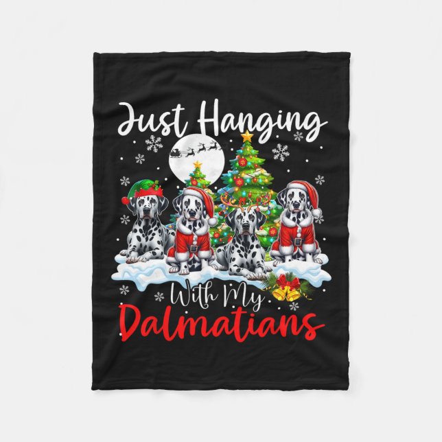 Just Hanging With My Dalmatians Xmas Three Santa D Fleece Blanket (Front)