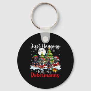 Just Hanging With My Dobermanns Xmas Three Santa D Keychain