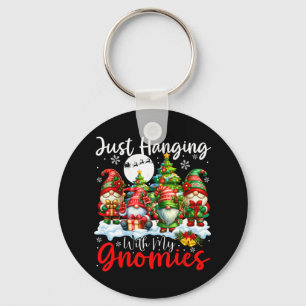 Just Hanging With My Gnomies Xmas Three Santa Dogs Keychain