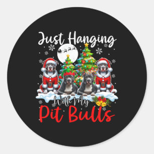 Just Hanging With My Pit Bulls Xmas Three Santa Do Classic Round Sticker