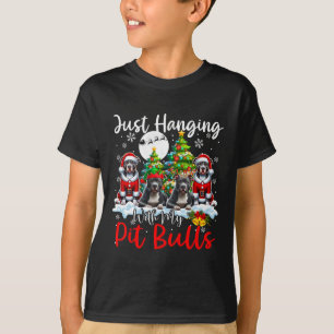 Just Hanging With My Pit Bulls Xmas Three Santa Do T-Shirt