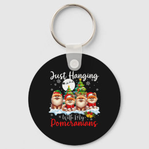 Just Hanging With My Pomeranians Xmas Three Santa Keychain