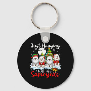 Just Hanging With My Samoyeds Xmas Three Santa Dog Keychain