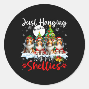 Just Hanging With My Shelties Xmas Three Santa Dog Classic Round Sticker