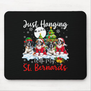 Just Hanging With My St. Bernards Xmas Three Santa Mouse Pad