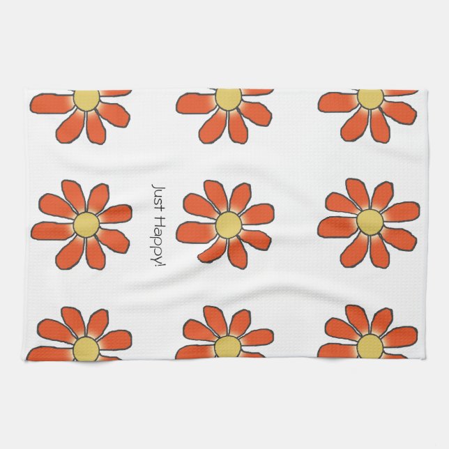 JUST HAPPY Graphic Floral Pattern Kitchen Towel (Horizontal)