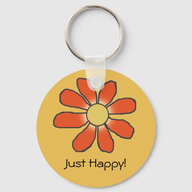 Just Happy red flower on any Colour Keychain (Front)