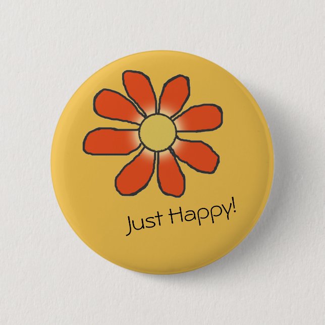 JUST HAPPY Red Graphical Flower 2 Inch Round Button (Front)