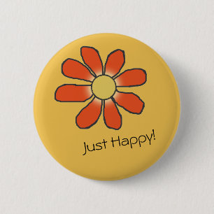 JUST HAPPY Red Graphical Flower 2 Inch Round Button