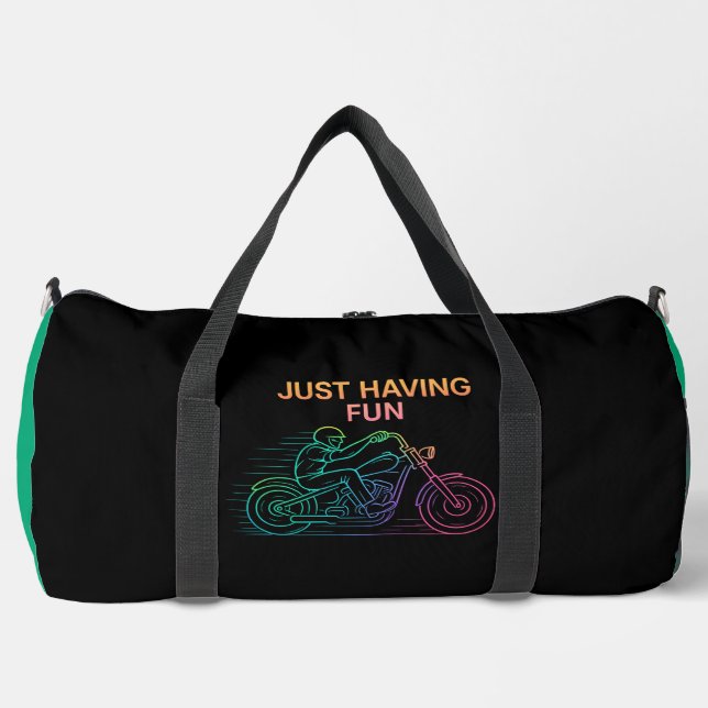 Just Having Fun Colourful Motorcycle Rider Duffle Bag (Front)
