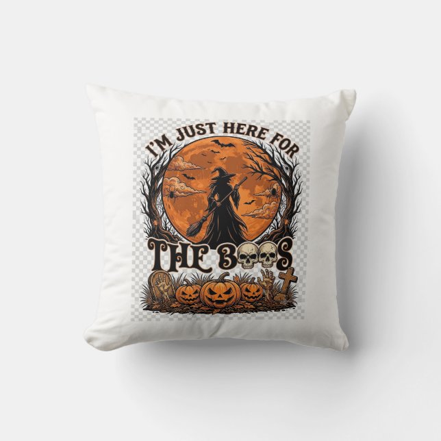 Just Here Boos Halloween Witch Moon Pumpkins_1 Throw Pillow (Front)
