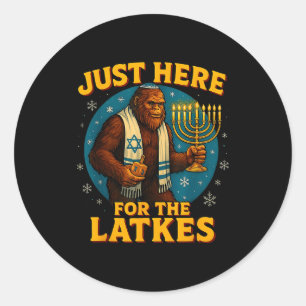 Just Here For The Latkes Funny Hanukkah Bigfoot Classic Round Sticker