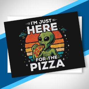 Just Here for the Pizza Retro Space Funny Alien Holiday Postcard