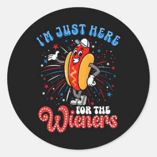 Just Here For The Wieners Firework Hot Dog 4th Of  Classic Round Sticker