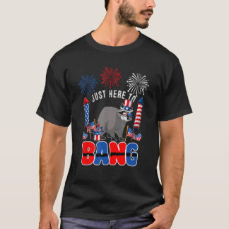 Just Here To Bang  Raccoon Sunglasses American Fla T-Shirt