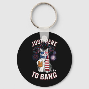 Just Here To Bang USA Flag Beer Cat Lover July 4th Keychain