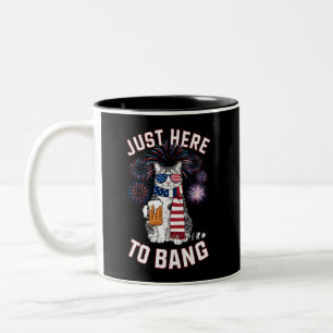 Just Here To Bang USA Flag Beer Cat Lover July 4th Two-Tone Coffee Mug