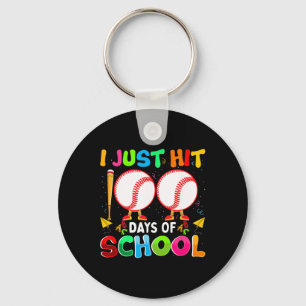 Just Hit 100 Days Of School Baseball 100th Day Boy Keychain