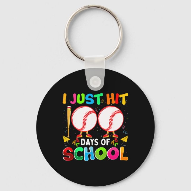 Just Hit 100 Days Of School Baseball 100th Day Boy Keychain (Front)