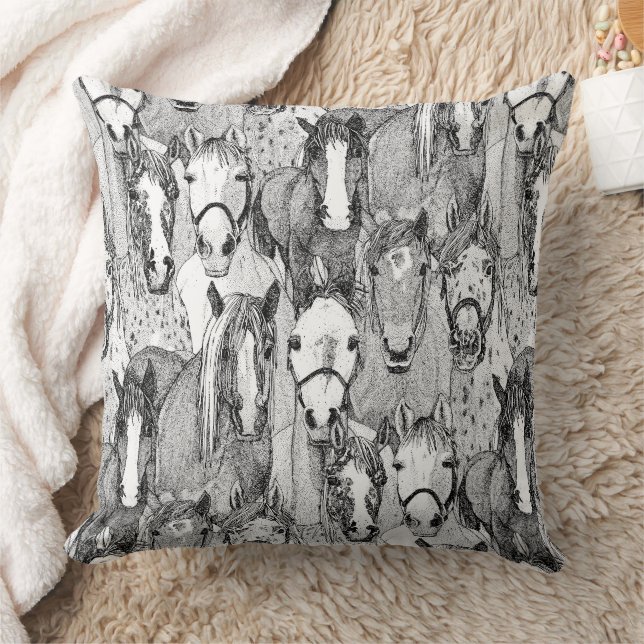 just horses black white throw pillow (Blanket)