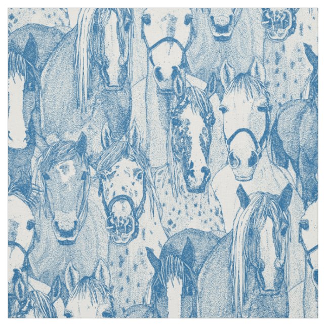 just horses cobalt blue half pearl fabric (Swatch)