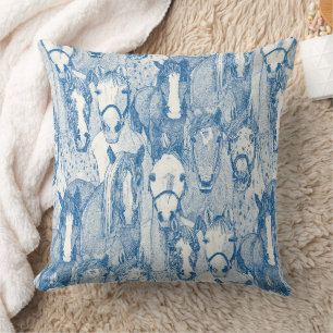 just horses cobalt blue half pearl throw pillow