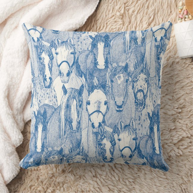 just horses cobalt blue half pearl throw pillow (Blanket)