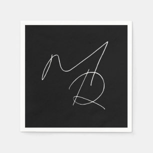 Just Initials... Simple Thin Monogram B&W Napkin
