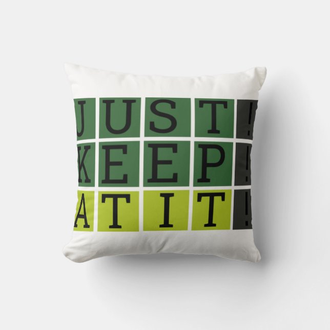 Just Keep At It Wordle Style Motivational Throw Pillow (Front)